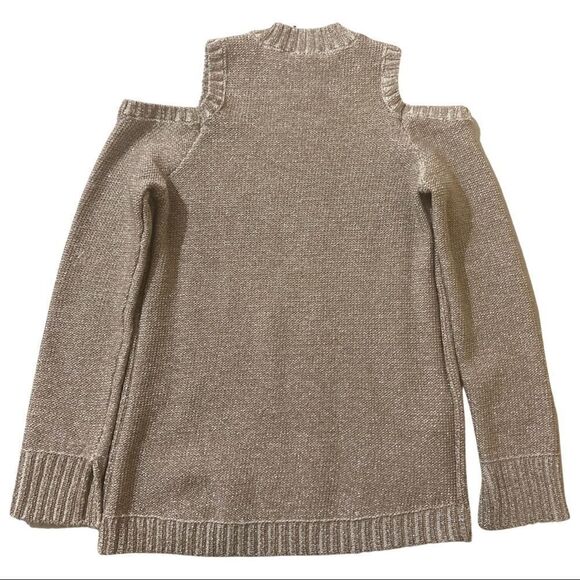 BCBGMaxAzria Cold Shoulder Champagne, Cream & Silver Metallic Arlene Sweater - Picture 3 of 6